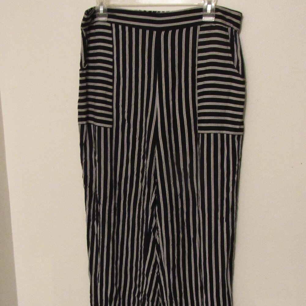 Sweet Magnolia Wide Leg Striped Pants Pull On Women's Large Black/White